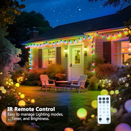 Outdoor String Lights Plug in, 25ft 20 LED Bulbs Hanging Patio Lights Dimmable with Timer & Remote, Globe Bulb Shatterproof & Waterproof for Indoor Backyard Balcony Decor - Warm White & Multi - color: White & Multi, size: 25ft