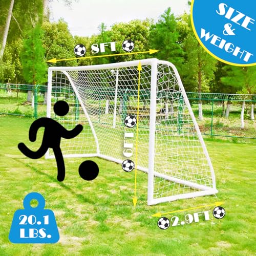 KATARUS Soccer Goal 12x6FT/10x6.5FT/8x6FT/8x5FT/6x4FT Outdoor Soccer Net Goals for Backyard with Weatherproof UPVC Frame & Ground Stakes Portable PVC Soccer Goal Post for Adults & Youth Training - size: 8FTx6FT