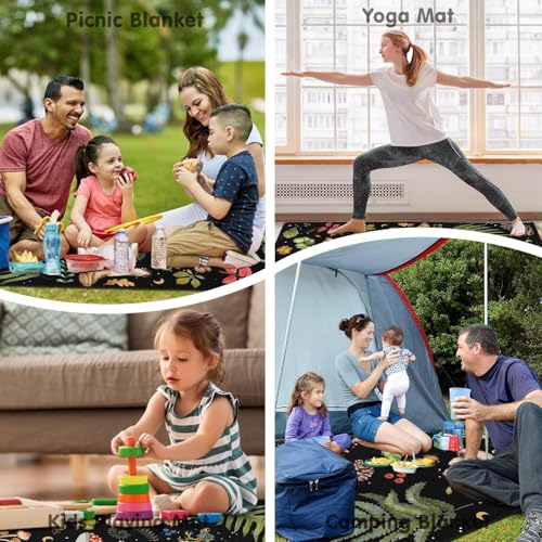 Supfitness Extra Large Picnic Blankets Waterproof Foldable (60 "x 80") Beach Blanket Waterproof Sandproof,3-Layer Thicking Mat Outdoor Packable Camping Blanket - color: Black-1, size: 5' x 6'8" (Rectangular)