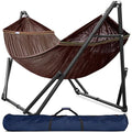 Tranquillo Universal Double Hammock with Stand Included for 2 Persons/Foldable Hammock Stand 600 lbs Capacity Portable Case - Inhouse, Outdoor, Camping, Brown - color: 1. Brown