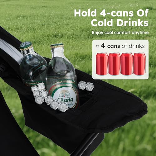 ALPHA CAMP Camping Chairs 350LBS Capacity, Heavy Duty Folding Chair with 4-Can Cooler Bag, Portable Outdoor Chair with Cup Holder for Adults, Collapsible for Tailgating, Beach, Fishing - color: Black&grey, style: camping chairs