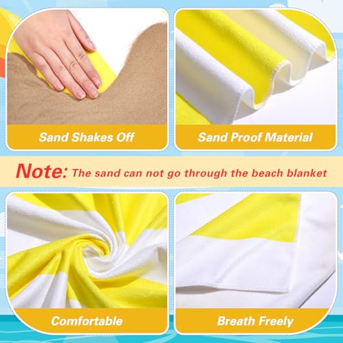 Peryiter Checkered Giant Beach Blanket 71 x 71 Inch Oversized Sandproof Towel Stripe Microfiber Quick Dry Lightweight Huge Blanket for Summer Hawaii Beach Travel Essentials Accessories(Yellow) - color: Yellow
