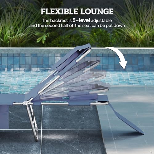 Outsunny Chaise Lounge Chair Outdoor Set of 2 with Face Arm Hole, 5-Position Reclining Face Down Tanning Chair with Carry Strap, Side Pocket, Portable Folding Bed Cot for Patio Beach Pool, Gray - color: Grey, size: 2 Pieces