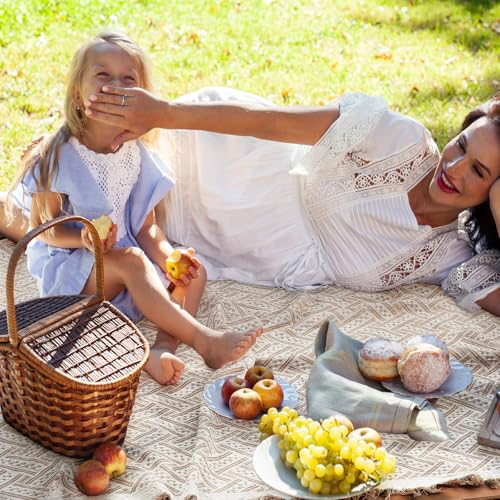 VitalCozy Waterproof Picnic Blankets 71×71 inch Outdoor Blanket Foldable 2 in 1 Double Layer Sandproof Beach Mat with Carry Strap for Camping Lawn Park Beach Grass(Khaki) - color: Khaki