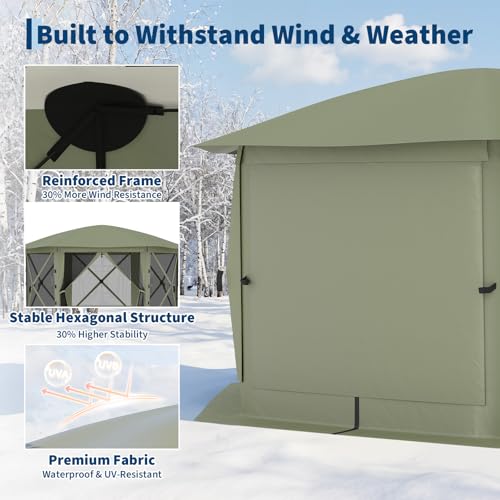 GarveeLife 13x13FT 6-Sided Pop Up Gazebo Tent，One-Push Setup Canopy Tent with Removable Canopy Top & Wind Cloths, Outdoor shelter for Camping, Backyard Parties, Outdoor Events - Army Green - color: Army Green, size: Removable Top - 13ft