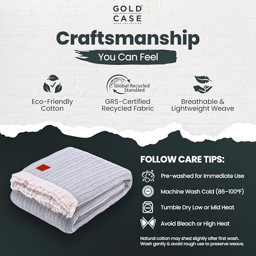 Gold Case Throw Blanket for Bed - 100% Recycled Turkish Cotton Blanket - Vintage Lightweight Soft Throw Blankets for Bed & Living Room - Queen Size Cozy Blankets - 90x90 - Grey - color: Vintage Grey, size: 90x90"