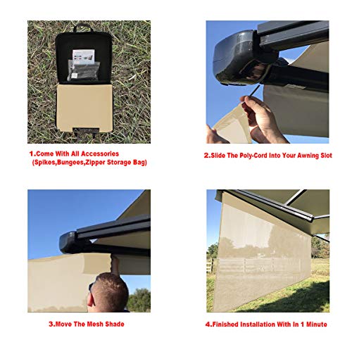 Tentproinc RV Awning Sun Shade Screen 7' X 14' 3'' (Fit for 15' Awning) Mesh Sunshade for RV Awning Sunscreen Motorhome Camping Trailer Awning Shadescreen Block UV Glare - 3 Year Warranty (Beige) - color: Beige, size: 7' x 14'3'' -Actual Measurement