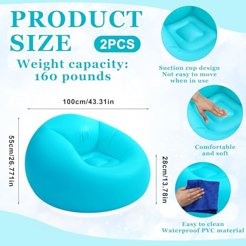 Realspring Inflatable Bean Bag Chair for Adult Bean Bag Sofa Chair Blow up Inflatable Furniture for Outdoor Living Room Bedroom Balcony Travel Party Gift Accessories(Lake Blue,2 Pcs) - color: Lake Blue