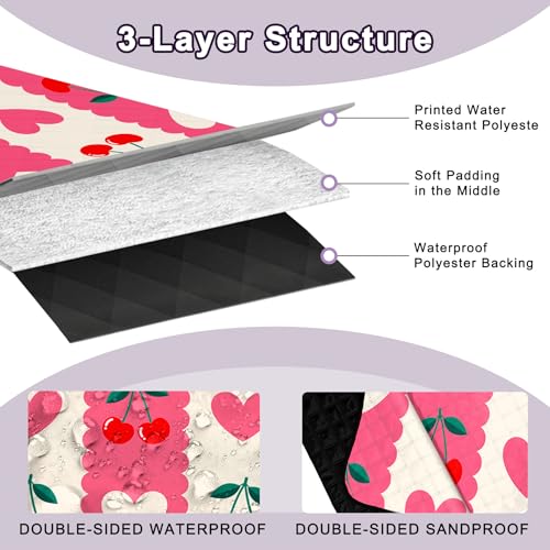 Poedist Extra Large Picnic Blanket Waterproof,80"x 80"Foldable Machine Washable Beach Blanket,Outdoor Blanket for 6-8 Adults,Suitable for Indoor Crawling,Park Beach,Camping,Hiking,Family Travel(Pink - color: Pink Love, size: 6'8" x 6'8" (Square)