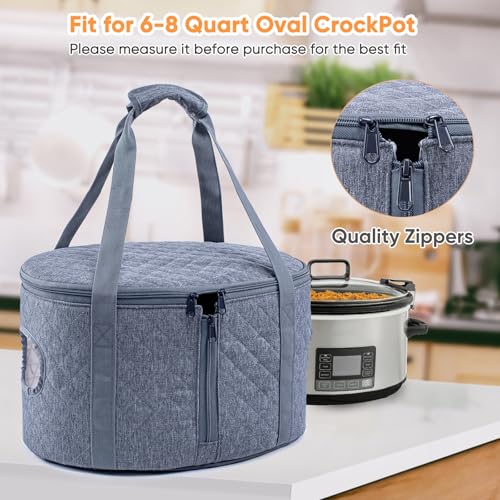 BAGSPRITE Slow Cooker Carrying Case Compatible with 6-8 Quart Crockpot Carrier for Hot Food and Hamlton Beach Slow Cooker Tote with Lid Fastener for Crock-pot Dust Cover Applicances - color: Grey