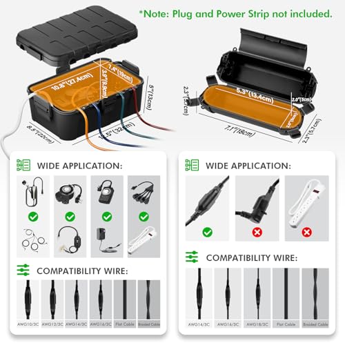 RESTMO 5-Piece Outdoor Waterproof Electrical Box Set – 12.5" x 8.5" x 5" Large & 7.1" x 2.3" x 2.3" Small, Weatherproof Boxes for Power Strip, Outlet, Plug, Socket, Timer, Holiday Light, Black - color: Black