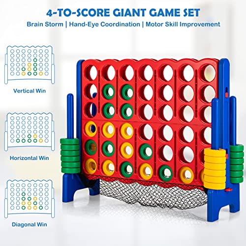 Costzon Giant 4-in-A-Row, Jumbo 4-to-Score Giant Game Set for Kids & Adults, Indoor Outdoor Yard Connect Game, 3.5FT Tall with 42 Jumbo Rings & Quick-Release Slider, Perfect for Family & Party Games - color: With Mesh Net