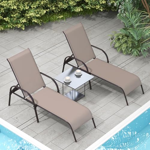 Giantex 2 Pack Patio Lounge Chair, Outdoor Chaise Lounge with 5 Adjustable Backrest, Sturdy Steel Frame, Sunbathing Recliner, Beach Chair, Tanning Chair for Outside, Yard, Balcony, Pool Chairs, Brown - color: Brown