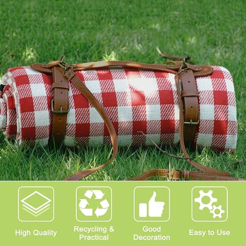 Picnic Blanket Carry Strap, PU Leather Yoga Mat Carry Strap with Adjustable Shoulder Belt for Outdoor Camping Hiking, 51cm