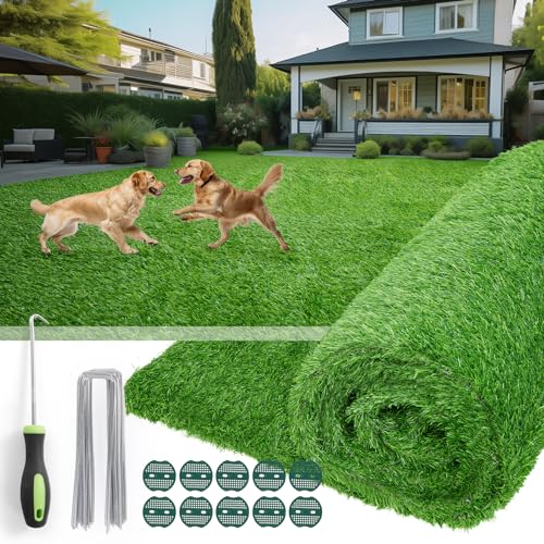 Artificial Turf Grass Outdoor - Synthetic Realistic Fake Grass Indoor Rug with Drainage Holes for Patio, Balcony, Backyard, Landscape Decortaion - Pet Friendly Dog Grass Mat (5FT x 8FT) - size: 5FT x 8FT
