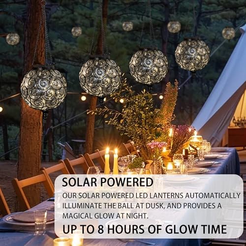 Solar Hanging Lantern Outdoor Garden Lights, Round Glass and Metal Hanging Lantern, 15 Firefly LED Lights, 7 x 20 Inch (Clear) - color: Clear