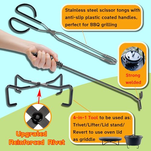 5-in-1 Dutch Oven Camping Accessories Kit - Campfire Cooking Equipment with Heat-Resistant Gloves, 16" Scissors Tongs, Lid Lifter, Lid Stand & Trivet | BBQ Tools, Outdoor Camping Cookware - size: 5 Piece Set
