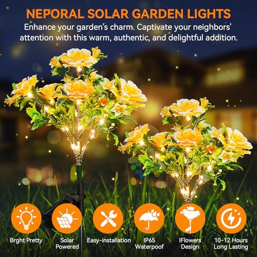 Neporal Solar Lights Outdoor Decorative, Solar Garden Lights with Carnation Flower, Solar Flower Lights Outdoor Garden Waterproof IP65 - Gardening Gifts for Women - size: 2PK