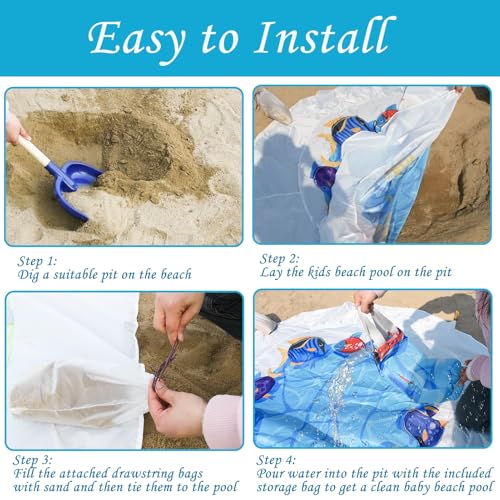 Dia 6.5Ft Baby Beach Pool, 2 in 1 Portable Round Kids Beach Play Pool Puddle Toddler Beach Blanket and Kiddie Pools Blue Cartoon Childs Sand Pit Paddling Pools with Water Bag for Boy Girl Outdoors - size: Round Diameter 2m / 6.5ft