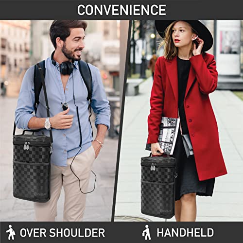 opux 2 Bottle Wine Carrier Tote, Insulated Leakproof Wine Cooler Bag, Wine Travel Bag Tote for Picnic BYOB Beach, Portable Wine Bottle Carrying Case, Gift for Wine Lover Women Men Christmas - color: Checkered Black