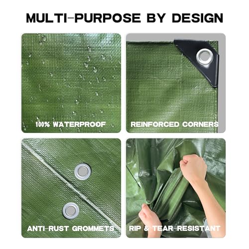 Heavy Duty Tarp 9mil Waterproof Outdoor Tarps Multi-Purpose Tear and Rip Proof UV Resistant Green Tarpaulin with Reinforced Grommets and Edges, 8' x 10' - color: 9mil Army Green, size: 8x10 FT