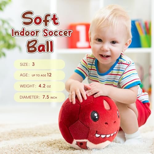 VangeBow Silent Indoor Soccer Balls for Toddlers 1-3, Inflatable Soft Plush Baby Toddler Soccer Ball Toys Gifts for Kid 3-5 Year Old Boy First Birthday Gift (Tyrannosaurus Rex, Pump Include) - style: Tyrannosaurus Rex