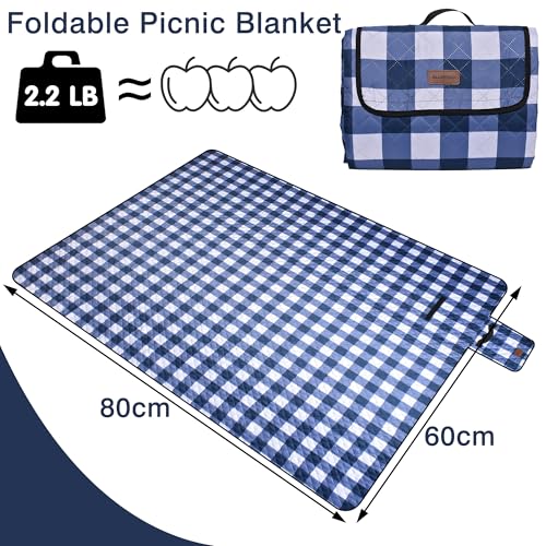 Extra Large Picnic Blanket 80''x 60'' Picnic Mat Waterproof Sand Proof Foldable for Beach, 5-Layer Outdoor Blanket for 6 to 8 Adults,Camping Lawn Hiking Park Music Festival Wedding Mats(Navy Blue) - color: Navy Blue, size: 5' x 6'8" (Square)