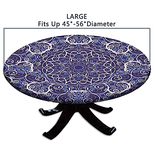 Kaleidoscope Flower Fitted Tablecloth Round - 60 Inch Table Cloth - Bohemian Style Elastic Edge Table Covers, Indoor Kitchen Dinning Room or Outdoor Picnic Party Dining Tables Decoration - color: Bohemian Style, size: 48" (Round)