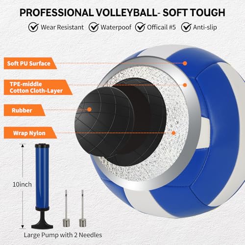 Professional Outdoor Volleyball Net Set for Backyard Beach with 1.7" Aluminum Poles, 45-ply HDPE Net, PU Volleyball and Pump, Boundary Line, Large Carry Bag - Anti-sag & Easy Setup - color: Orange