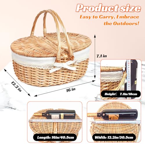 Hap Tim Wicker Picnic Basket for 2 with Lid - Unique Gifts Ideas for Couple, Engagement, Wedding, Bridal Shower, Family, Christmas - White Elephant Gifts for Adults(Y2408-B1) - style: Standard size, white cloth
