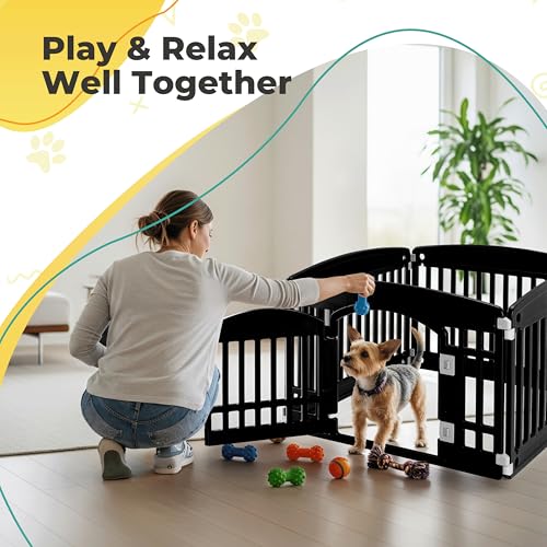 24" Plastic Dog Playpen 4-Panel Durable Pet Playpen for Puppies & Small/Medium Dogs, Portable & Foldable Pet Fence with Secure Locking Door, Black