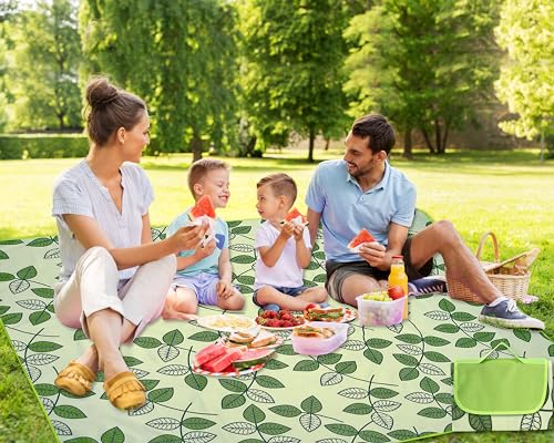 Hi Space Outdoor Picnic Blankets Waterproof Foldable Picnic Mat Sandproof Extra Large Beach Blanket for Camping Grass Lawn Park Family Concert, 80"x60", Green Leaves - color: Green-leaves