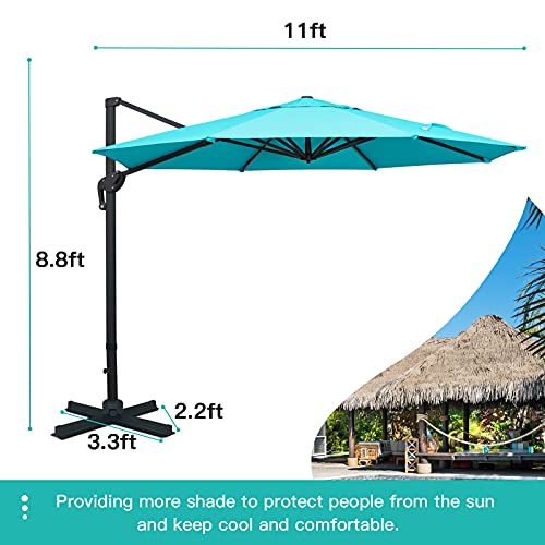 Sunnyglade 11Ft Cantilever Patio Umbrella Deluxe Offset Umbrella 360°Rotation & Integrated Tilting System Heavy Duty Patio Hanging Umbrella for Market Garden Deck Pool Backyard Patio (Blue, 11 ft) - color: Blue, size: 11 ft