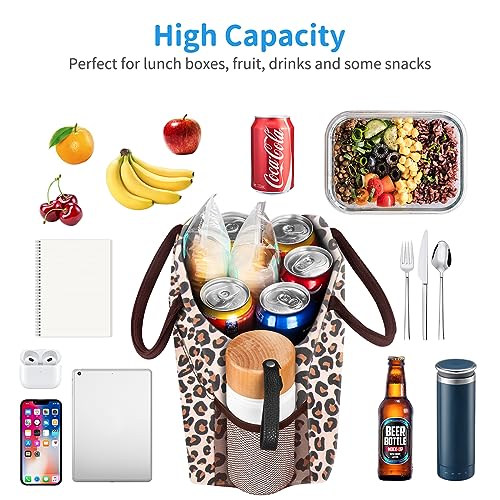 DALINDA Lunch Bag Women,Lunch Box Adult for Women Men Reusable Insulated Lunch Tote Bag,Leakproof Food Handbags Case High Capacity for Travel Work Picnic Beach,Leopard - color: Leopard, size: Oxford cloth