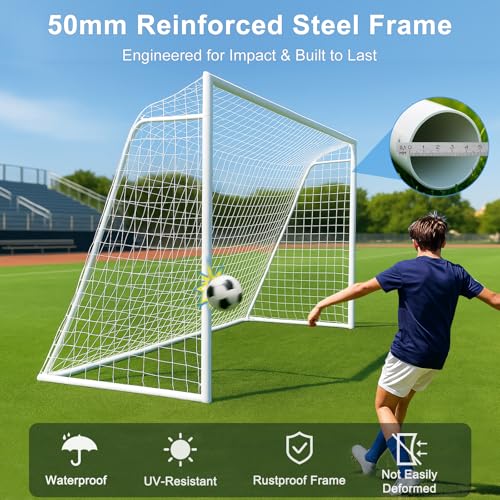 MOPHOTO Soccer Goal, 6X4/8x6/10x6.5/12x6/16x7/18.5x6.5/21x7/24x8ft Soccer Goals for Backyard, Full Size Soccer Goal for Teens & Adults Training - size: 16x7FT, style: Alloy Steel