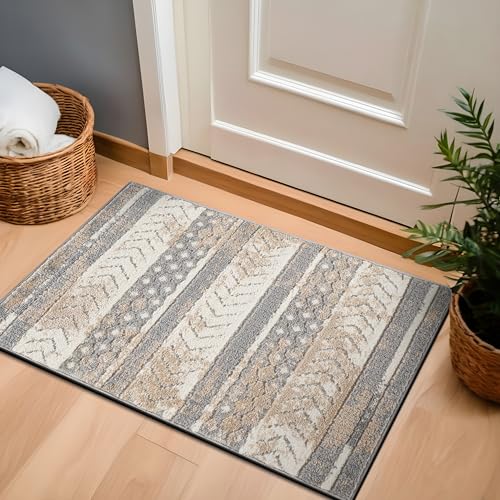 Rugshop Distressed Geometric Indoor/Outdoor Beige Area Rug Modern Tribal Stripe, Durable Stain Resistant Perfect for Patio, Backyard, Deck and Outdoor Lounge 2'7" x 4' - size: 2'7" x 4' (Rectangular)