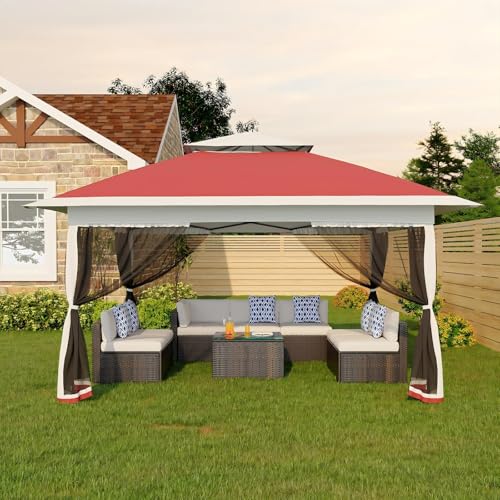 Garvee 13x13FT Pop Up Gazebo with Mosquito Netting, Outdoor Canopy Tent Easy Setup for Backyard Patio Garden Deck, Red - color: Red, size: 13FT
