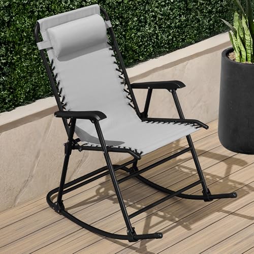 Best Choice Products Outdoor Zero Gravity Rocking Chair, Folding Reclining Patio Lounge Chair with Adjustable Pillow for Lawn, Beach, Camping - Ice Gray - color: Ice Gray