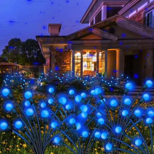 Kohlrabi Solar Garden Lights Outdoor, 10 Pack 80 LED Blue Firefly Lights Waterproof, Sway by Wind, Solar Wind Swaying Light for Yard Patio Backyard Garden Planter Flower Bed Pathway Decoration - color: Blue, size: 10 pack