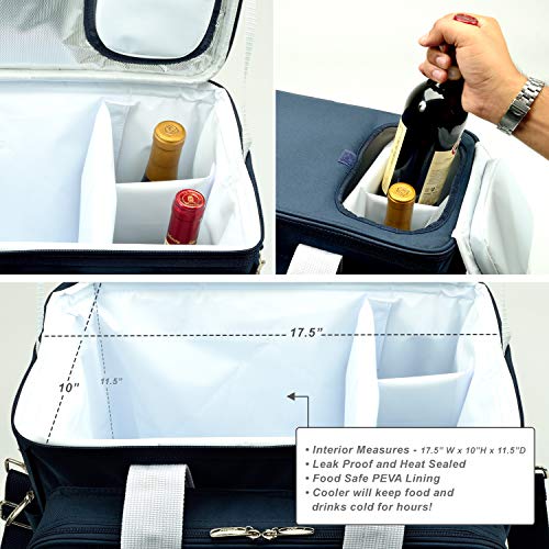 Picnic at Ascot- Original Insulated Picnic Cooler on Wheels with Service for 4- Designed & Assembled in The USA - color: Navy/Orange