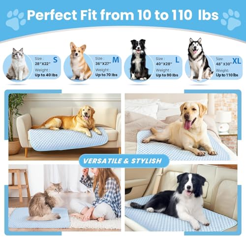 Mora Pets Dog Cooling Mat Instant Self Cooling Pad for Dogs & Cats Breathable Washable Summer Pet Cool Mat Indoor Outdoor, Cold Blanket for Floor Crate Car Travel Use Non Slip XLarge 48 x 30 inch Blue - color: Light Blue, size: 48'' x 30'' (X-Large)
