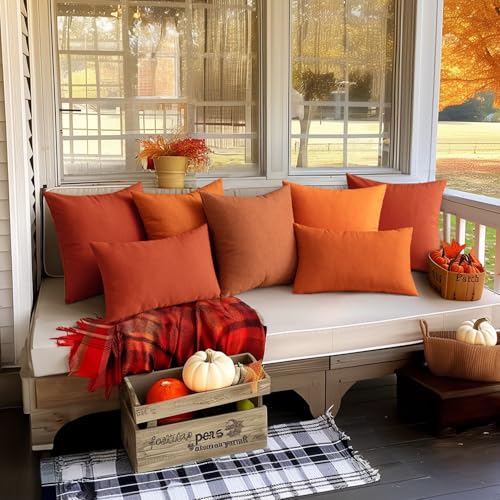 MIULEE Pack of 2 Decorative Outdoor Solid Waterproof Throw Pillow Covers Faux Linen Garden Farmhouse Cushion Cases for Summer Patio Tent Balcony Couch Sofa 16x16 Inch Burnt Orange - color: Burnt Orange, size: 16" x 16" (Pack of 2)
