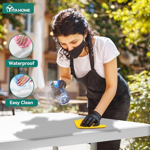 YITAHOME 8FT Folding Tables, Heavy Duty Folding Table with Carrying Handle, Plastic Fold up Table for Outdoor Camping Picnic Parties/Indoor Events, White - color: White