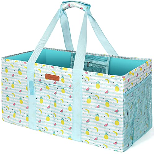 WONDAY Beach Tote,Utility Tote, Extra Large Utility Tote Bag, Reusable Grocery Bags Foldable, Large Tote Bag With Handles Shopping Bags for Beach, Groceries, Picnic, Laundry - color: Blue Fruit
