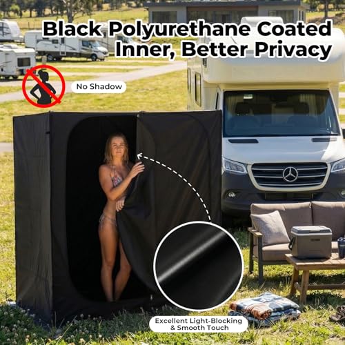 EighteenTek® Shower Tent, 2-Room Changing Room, Outdoor Shower Enclosure, Privacy Canopy Shelter with Floor & Doors, Waterproof & Lightweight, Toilet Tent Bathroom for Courtyard, Pool, Photoshoot - color: Black, size: 81"l X 43"w X 81"h