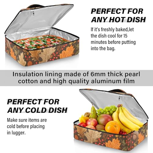 Casserole Carriers for Hot or Cold Food Reusable Casserole Dish Carrier Insulated Thermal Large Capacity Durable Perfect for Party Camping Family Gatherings Yellow Fish - color: Brown Maple Leaves Acorns Berries Branches