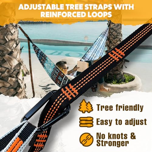 NATUREFUN Ultra-Light Travel Camping Hammock | 300kg Load Capacity,Breathable,Quick-Drying | 2 x Premium Carabiners,2 x Nylon Slings Included | Outdoor Indoor Garden - color: Bohemia, size: 275x140cm