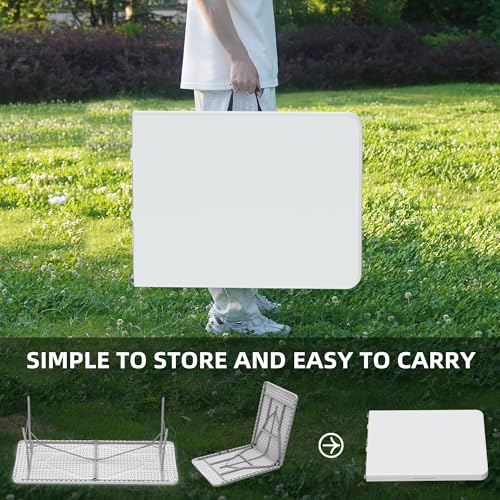 Allpop 6Ft Folding Table for Indoor Outdoor, Fold-in-Half Portable Plastic Dining Table with Carrying Handle for Picnic Party Camping, White - color: White, size: 6 Ft