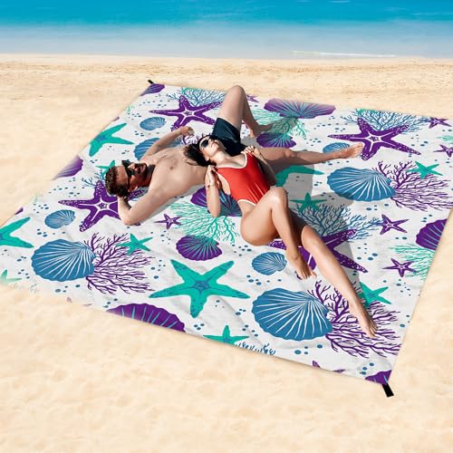 Beach Blanket Waterproof Sandproof Oversized, Extra Large Beach Mat 79" X 87"/110"x118" for 1-8 Adults Sand Free, Quick Drying Durable Outdoor Picnic Mat for Beach Travel Camping Hiking - color: Starfish, size: 6.6x7.2 FT (1～4 Person)