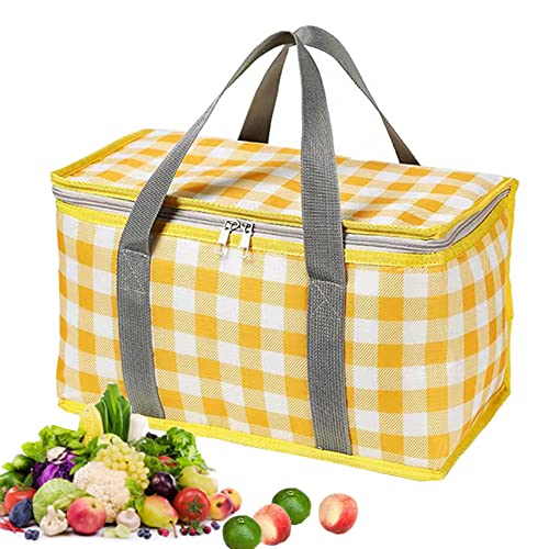 Insulated Picnic Cooler Bag - Zippered Top, Keeps Hot or Cold - Perfect for Picnics, Beach, Food Delivery & Outdoor (13.8x7.9x7.9 in) - color: Yellow